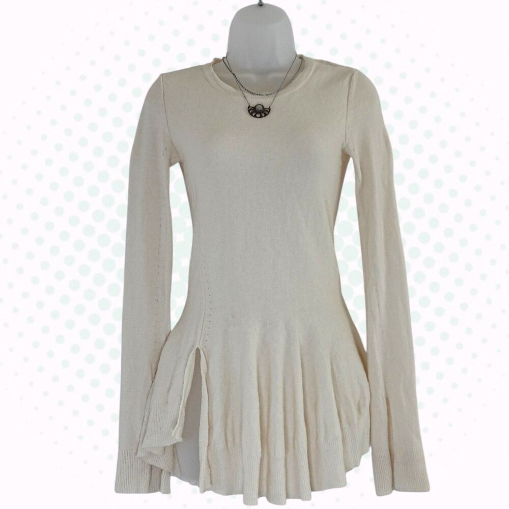 Alexander McQueen Cream White Cashmere Blend Ruffle Pullover Sweater Size XS
